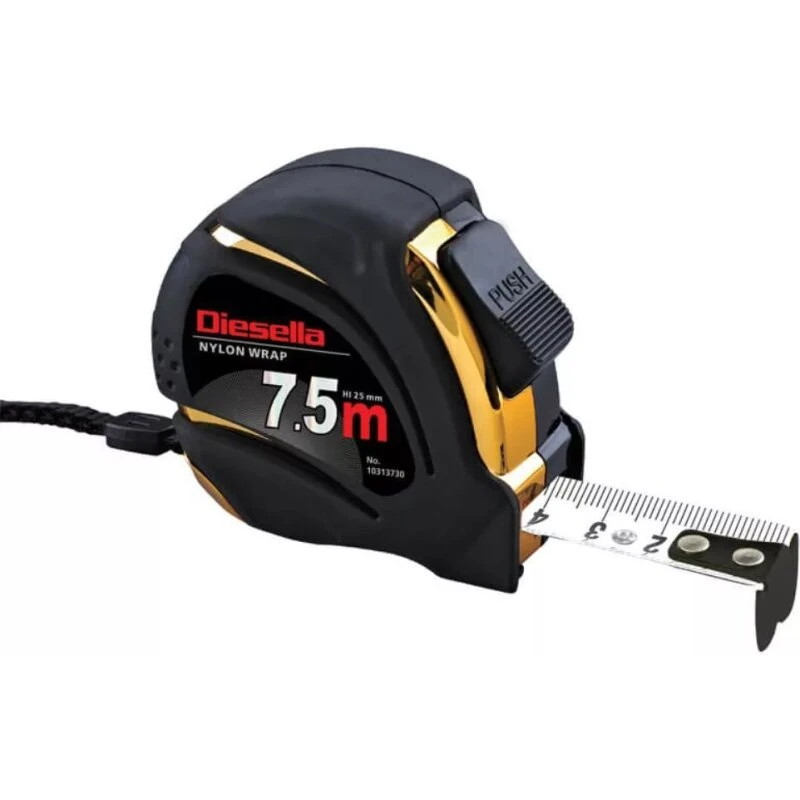 Diesella Gold Båndmål 7,5 m, nylonbelagt med autolås