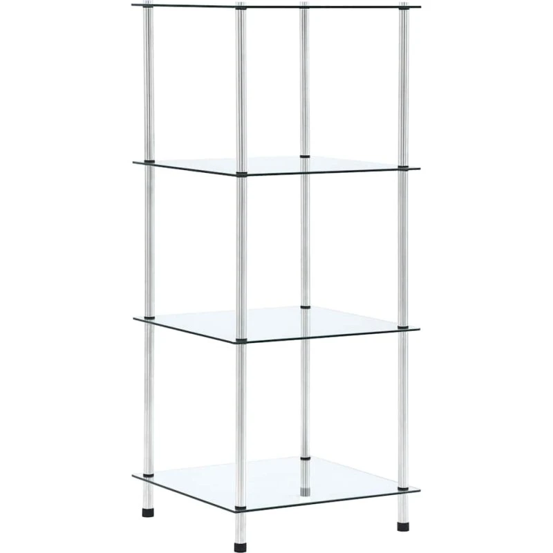 Glasreol 4 hylder 40x40x100 cm - hærdet glas, rustfrit stål