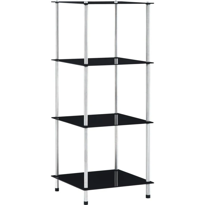 Glasreol 4 hylder 40x40x100 cm – sort, hærdet glas