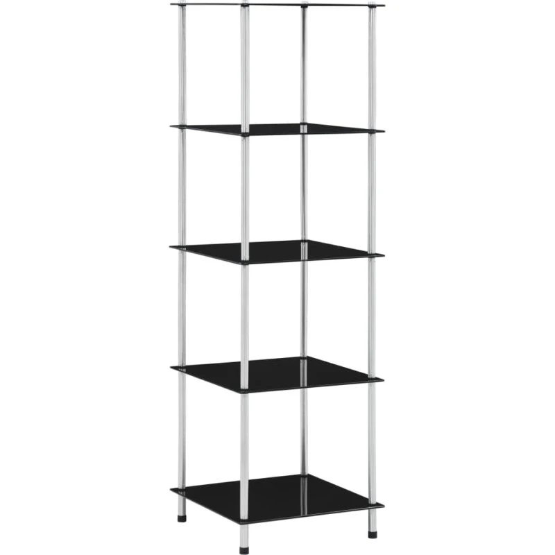 Glasreol 5 hylder 40x40x130 cm – sort hærdet glas