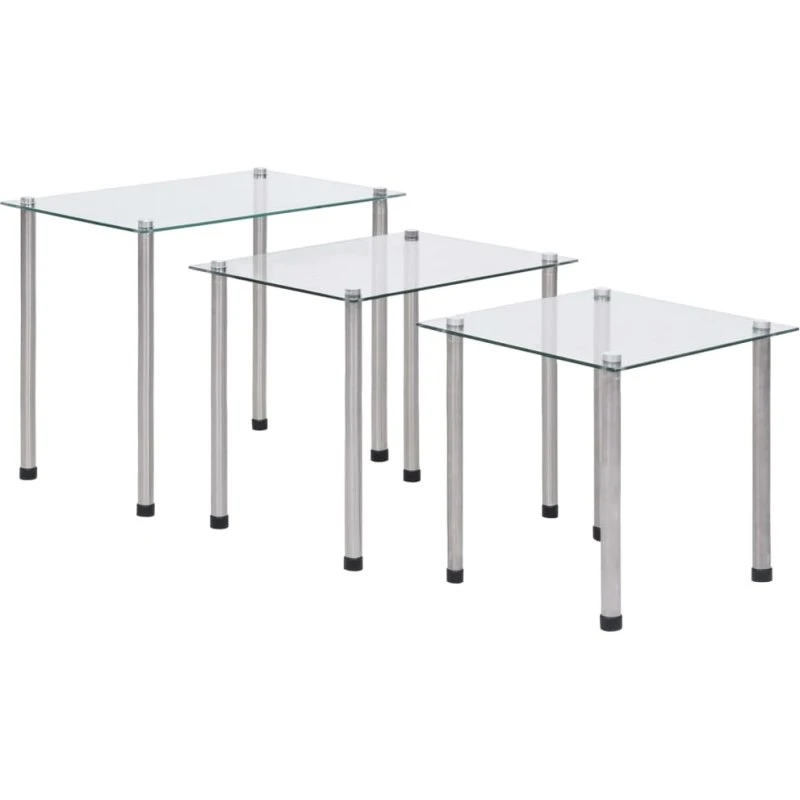 Indskudsbordssæt 3 stk. hærdet glas & rustfrit stål