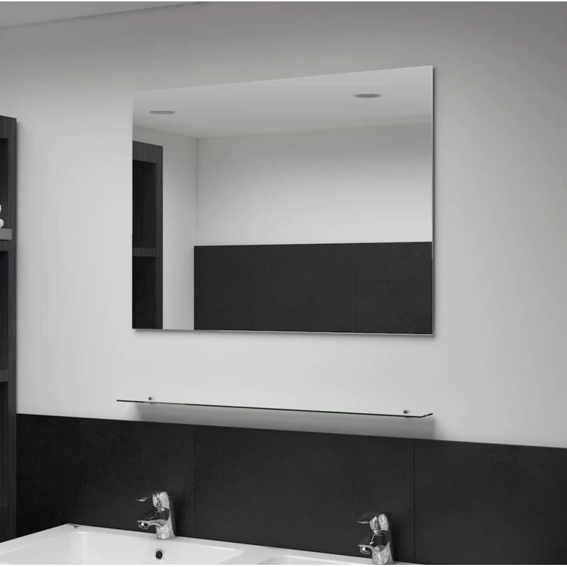 Vægspejl med hylde 80x60 cm i hærdet glas