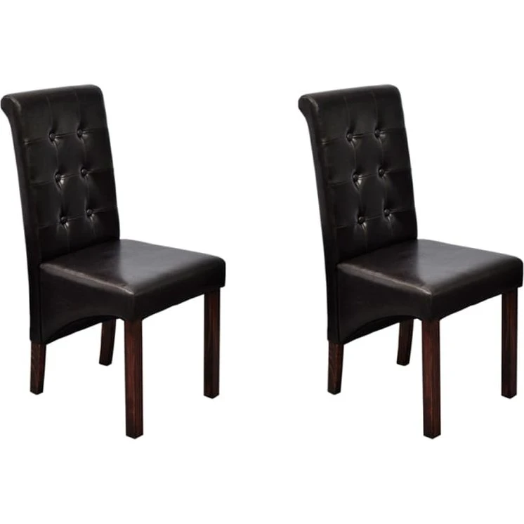 Spisebordsstole 2 stk. brun kunstlæder med massivt træ