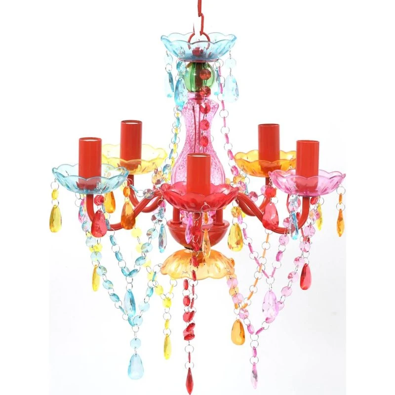 Krystallysekrone 5-pære flerfarvet, E14