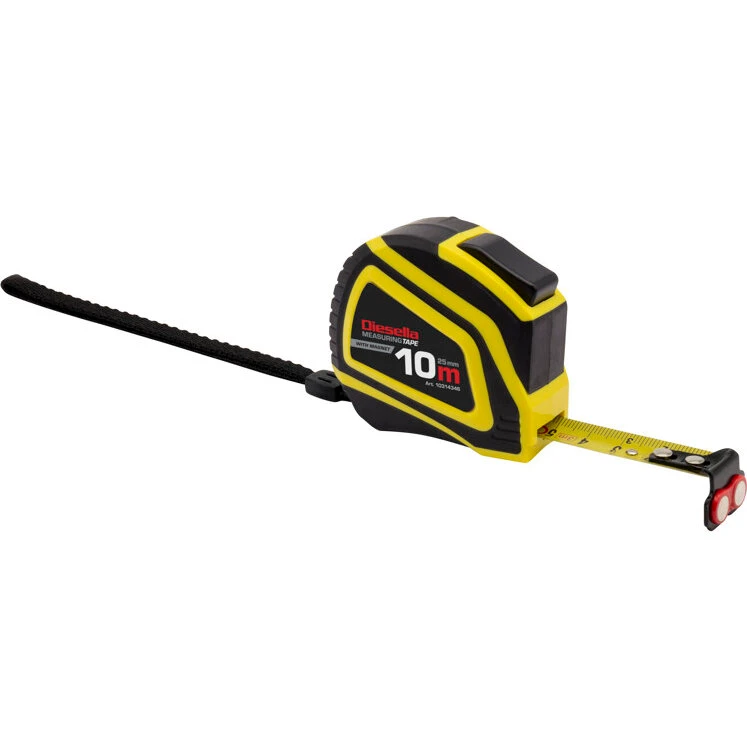 DIESELLA Båndmål 10 m x 25 mm – Gummibelagt ABS-hus, Auto-lock