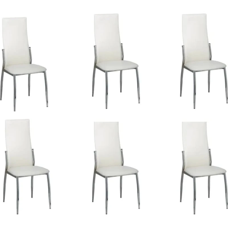 Spisebordsstole 6 stk. i hvidt kunstlæder med kromben