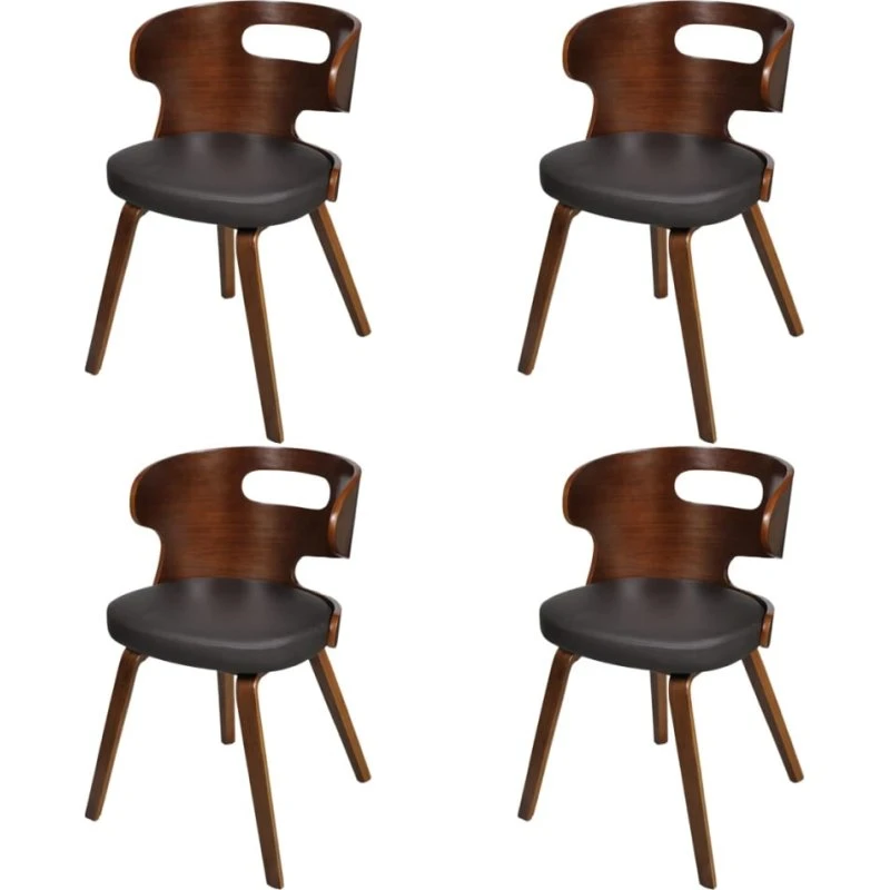 Spisebordsstole 4 stk. bøjet træ & brun kunstlæder