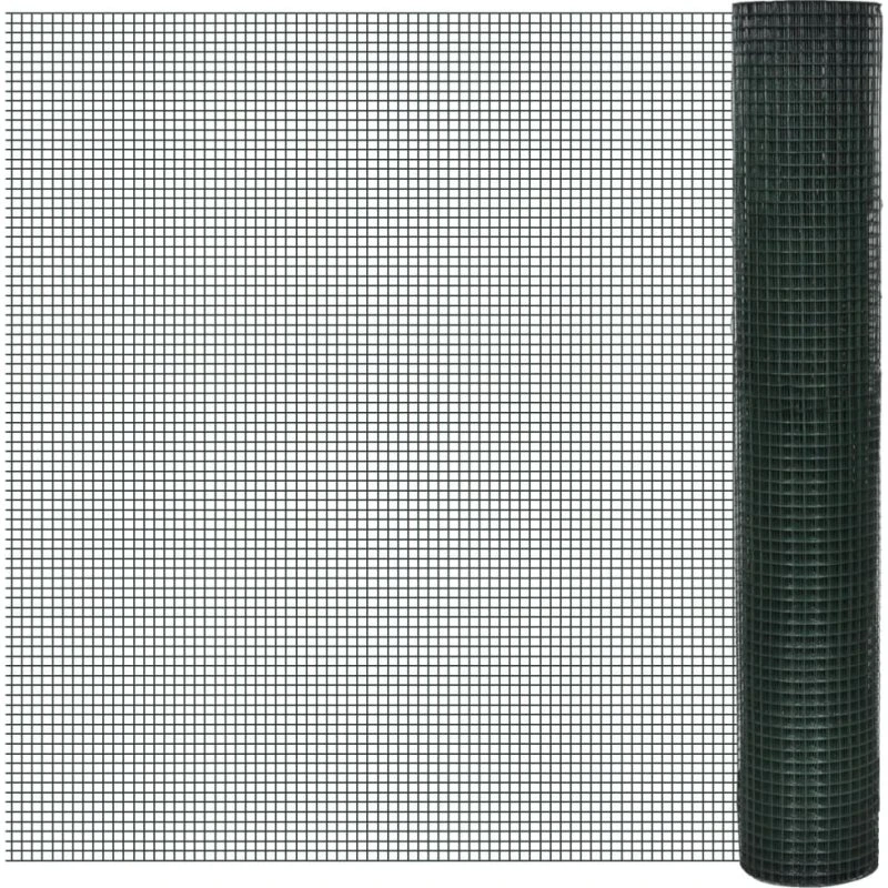 Hønsenet 10x1 m galvaniseret stål m. PVC, grønt