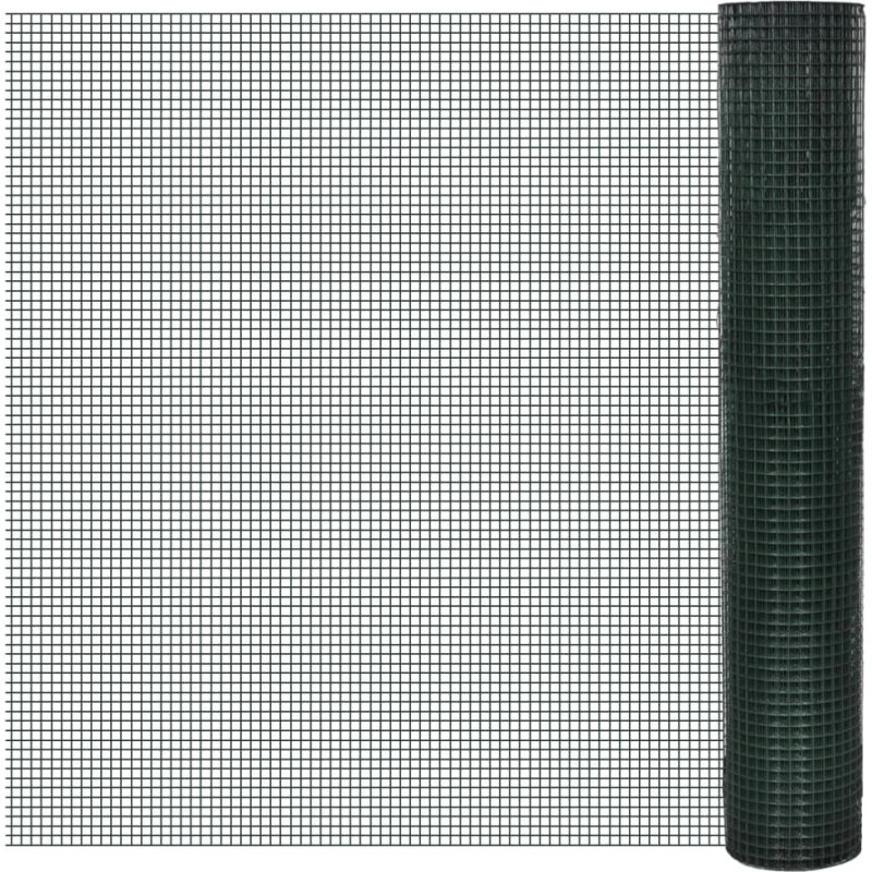 Hønsenet 10 x 1 m galvaniseret stål med PVC - grønt