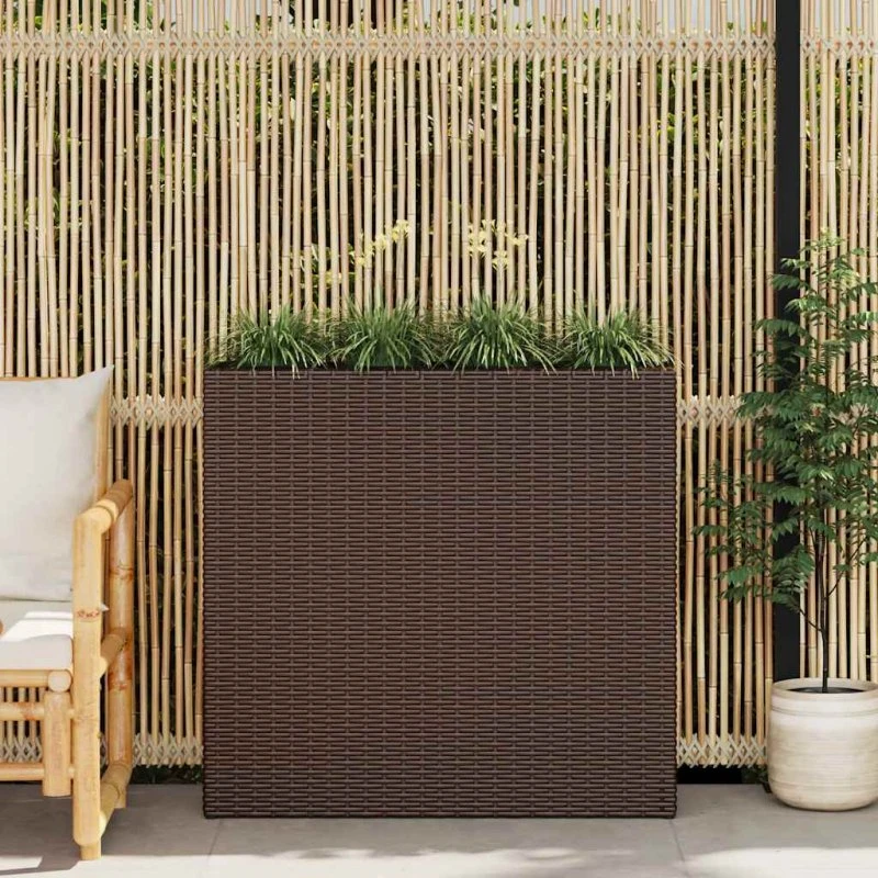 Plantekasse i polyrattan med 4 aftagelige krukker - Brun