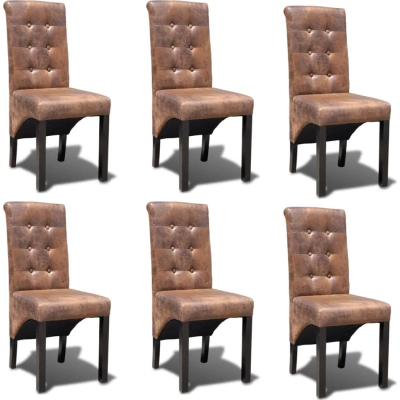 Spisebordsstole 6 stk. brun kunstlæder, polstret ryg