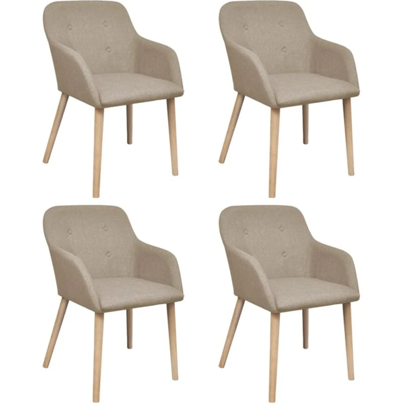 Sæt 4 spisebordsstole i beige stof med egetræsben