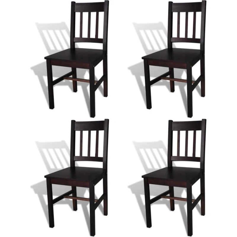 Spisebordsstole i massivt fyrretræ 4 stk. - mørkebrun