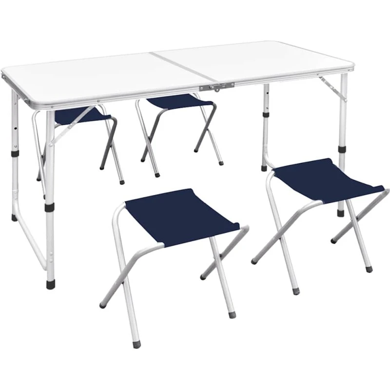 Klapbord med 4 klapstole, højdejusterbart 120×60 cm