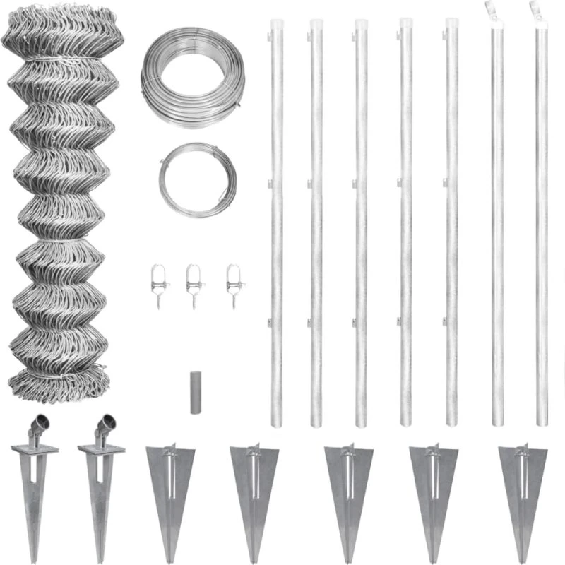 Trådhegn galvaniseret stål 15x1,5 m med stolper og spyd