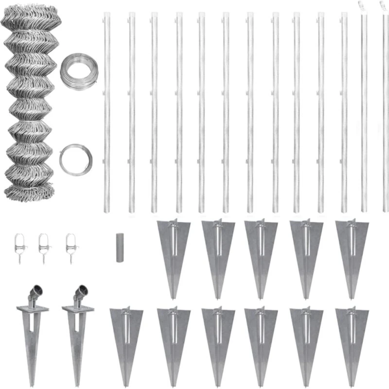 Galvaniseret trådhegn med stolper og spyd 25x1,25 m