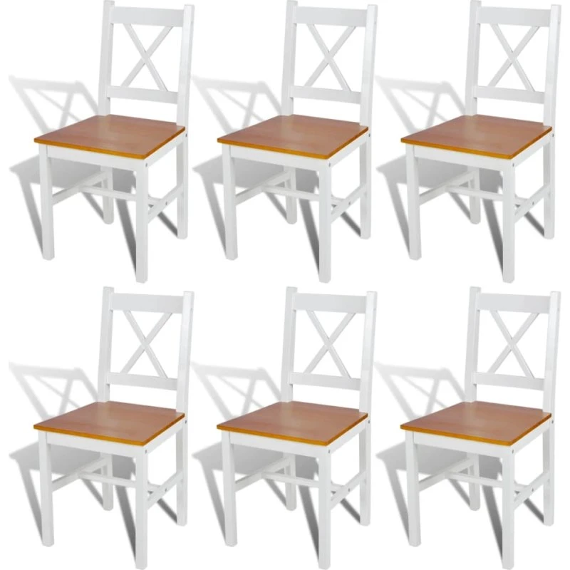 Spisebordsstole 6 stk. i massivt fyrretræ, hvid