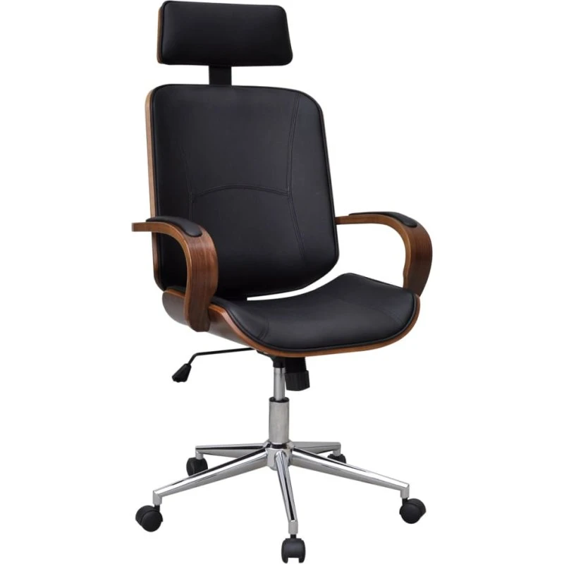Drejelig kontorstol med nakkestøtte — bøjet træ & kunstlæder