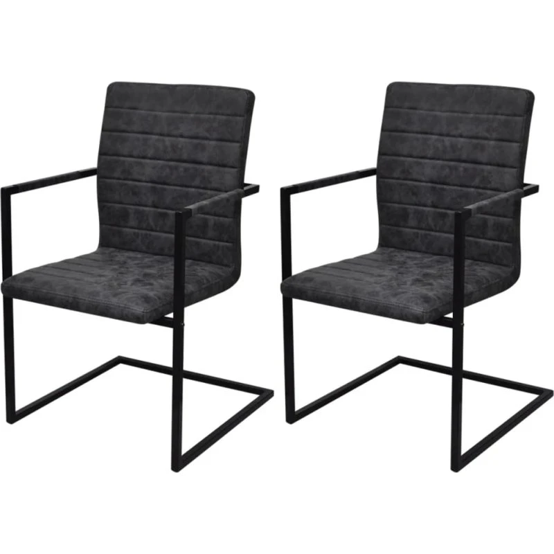 Spisebordsstole 2 stk. cantilever i sort kunstlæder