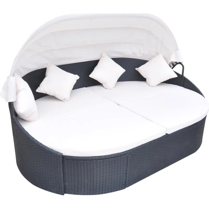 Solseng med baldakin i sort polyrattan