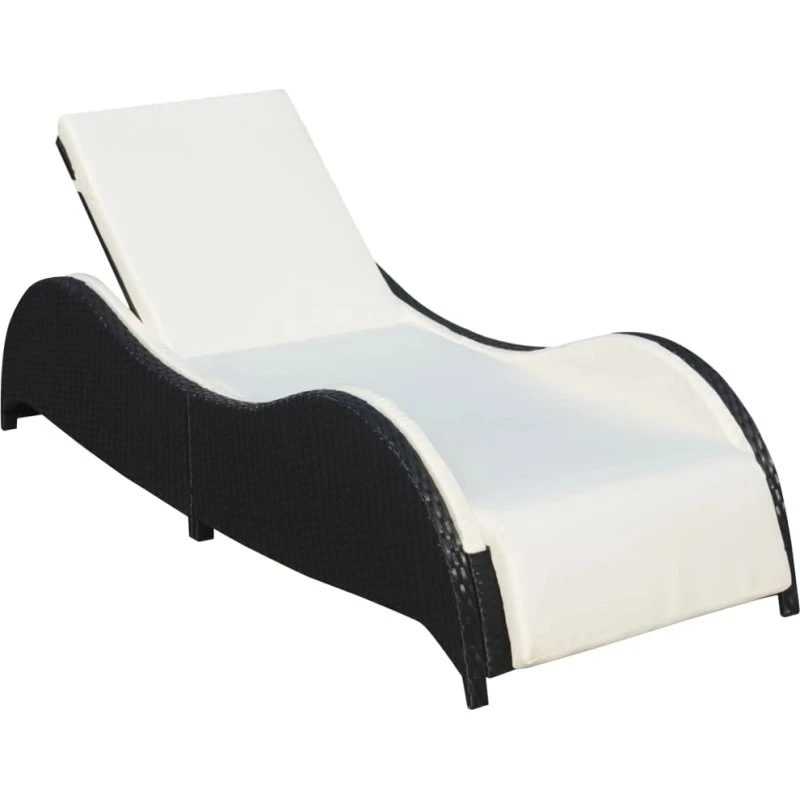 Liggestol i sort polyrattan med hynde