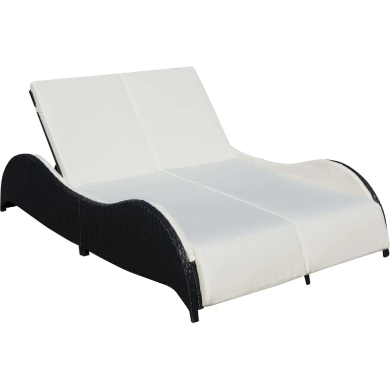Dobbelt solseng i polyrattan med hynde - sort