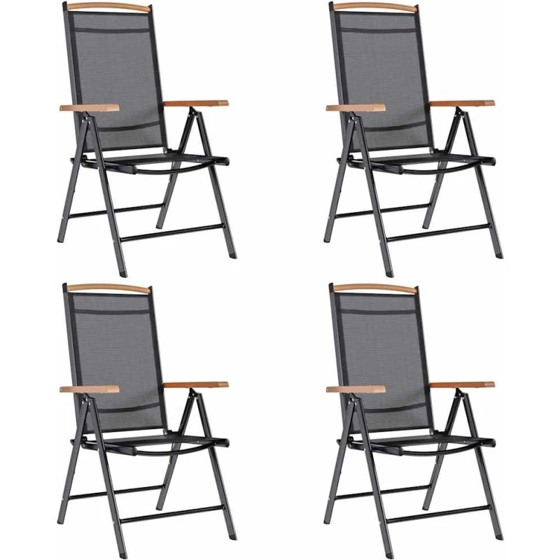 Foldbare havestole 4 stk. i aluminium og textilene, sort