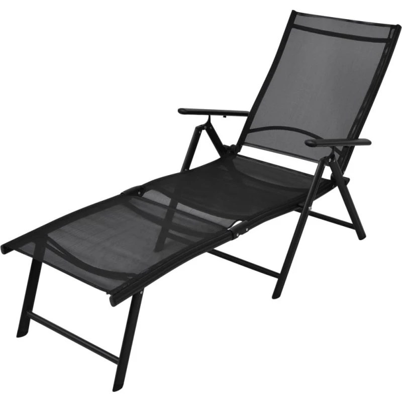 Foldbar liggestol i aluminium, sort – justerbar og vejrbestandig