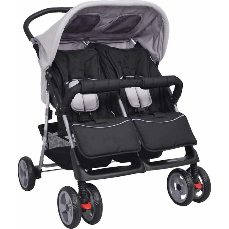 Tvillingeklapvogn i stål – grå/sort