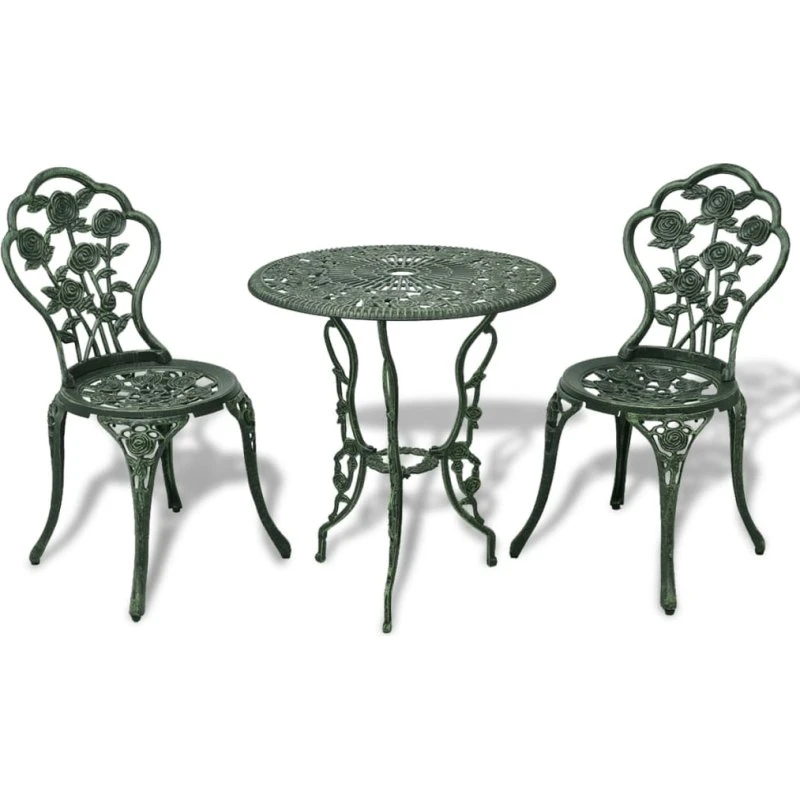 Bistrosæt 3 dele i støbt aluminium, grøn