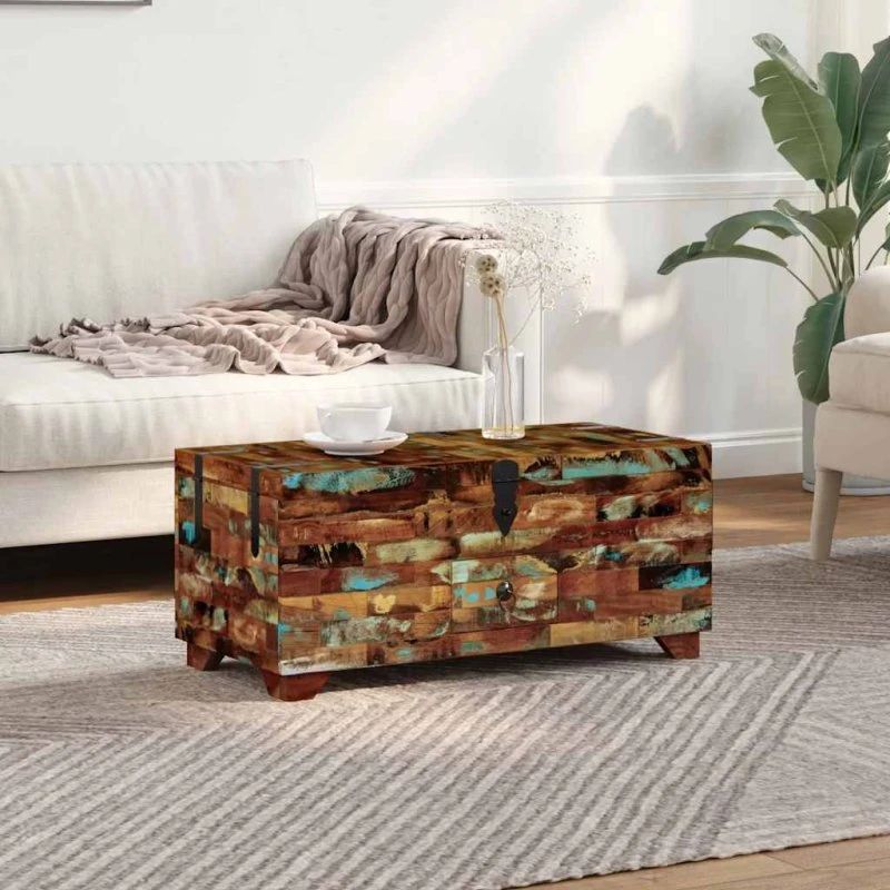 Sofabord i massivt genbrugstræ 80x40x35 cm – antik stil