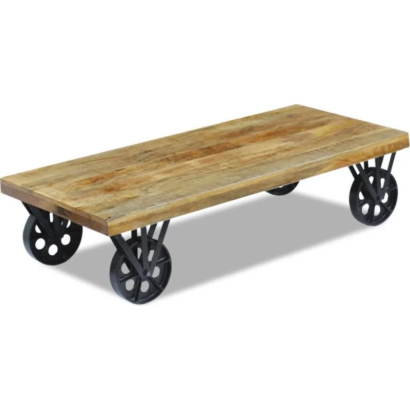 Sofabord i mangotræ 120x60x30 cm med hjul