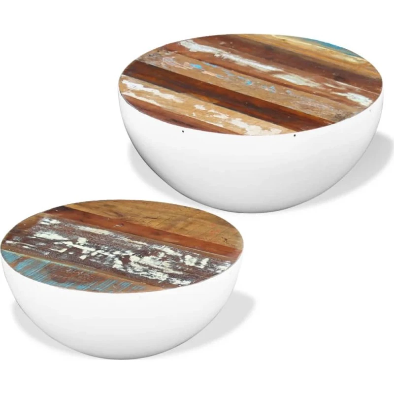 Skålformet sofabordssæt 2 dele i massivt genbrugstræ