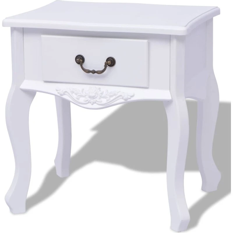 Hvidt sengebord i MDF med skuffe – kompakt natbord