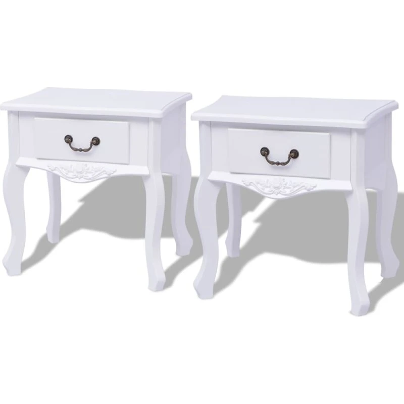 Sengeborde 2 stk. i hvid MDF med skuffe