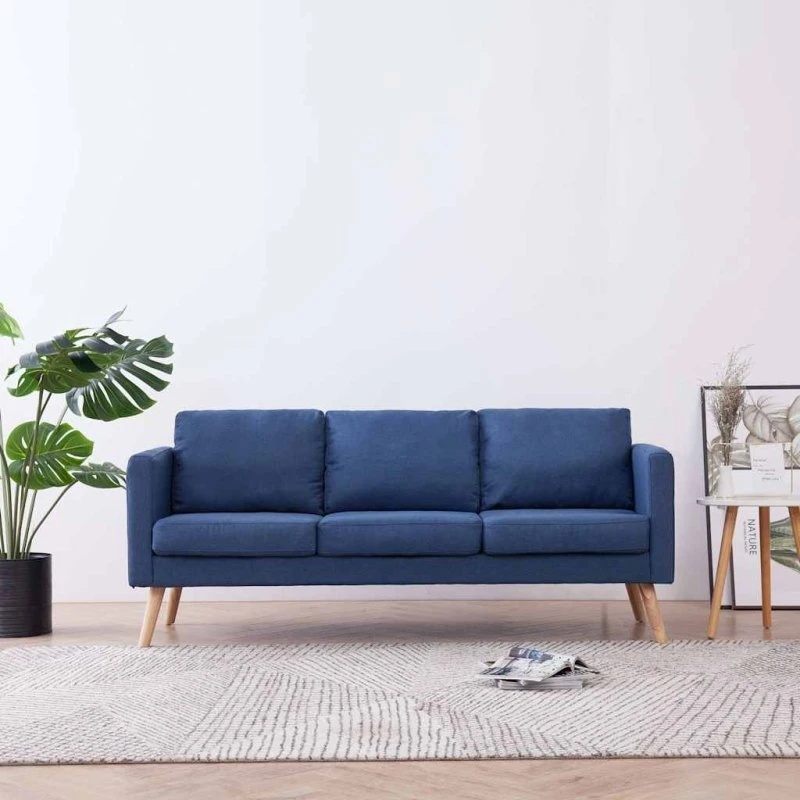 3-personers blå stofsofa — komfort og aftagelige hynder