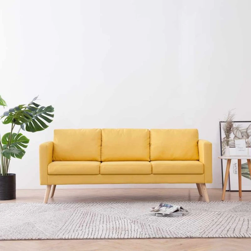 3-personers stofsofa, gul – komfort & aftagelige hynder