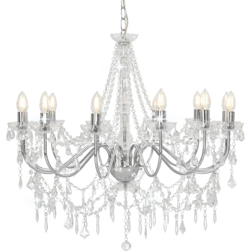 Lysekrone med perler 12xE14 sølv