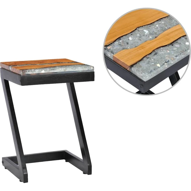 Sofabord i massivt teak og polyresin 30x30x50 cm