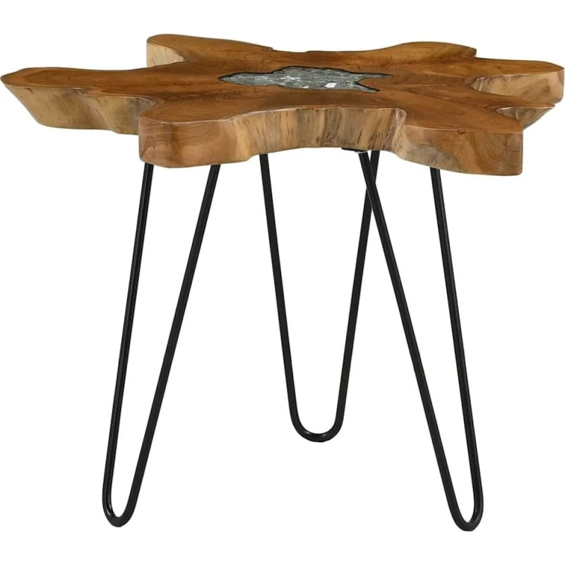 Sofabord i massiv teak 70x45 cm – rund, håndlavet