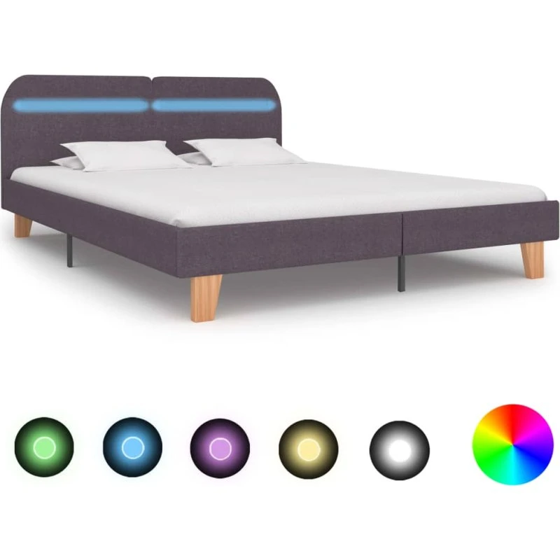 Sengestel 160x200 cm med farveskiftende LED, gråbrun stof