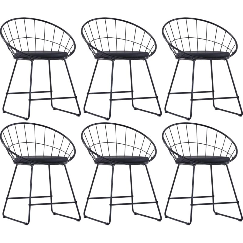 6-pak spisebordsstole i sort stål med kunstlæder