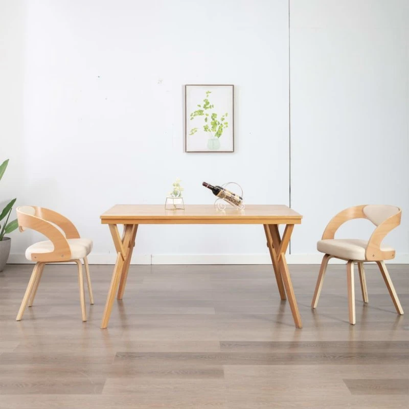 Spisebordsstole 2 stk. bøjet træ & creme kunstlæder