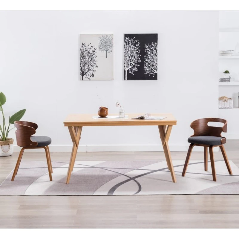 Spisebordsstole 2 stk. bøjet træ & mørkegrå stof