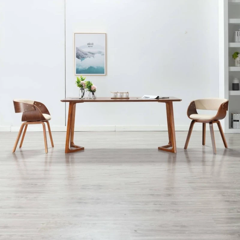 Spisebordsstol bøjet træ & creme kunstlæder