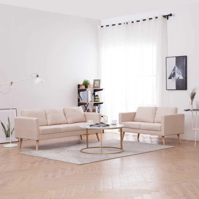 Sofasæt 2 dele i creme stof – komfort & vaskbart