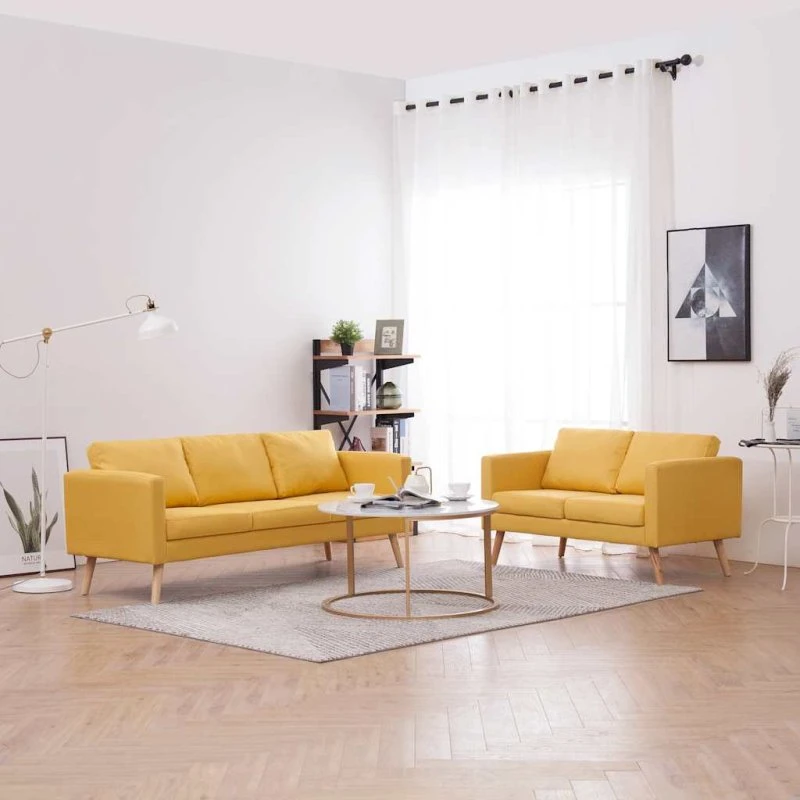 Sofasæt 2 dele i stof – Gul, komfortabelt design