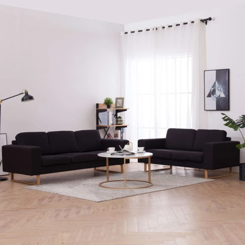 Sofasæt 2 dele i stof - sort