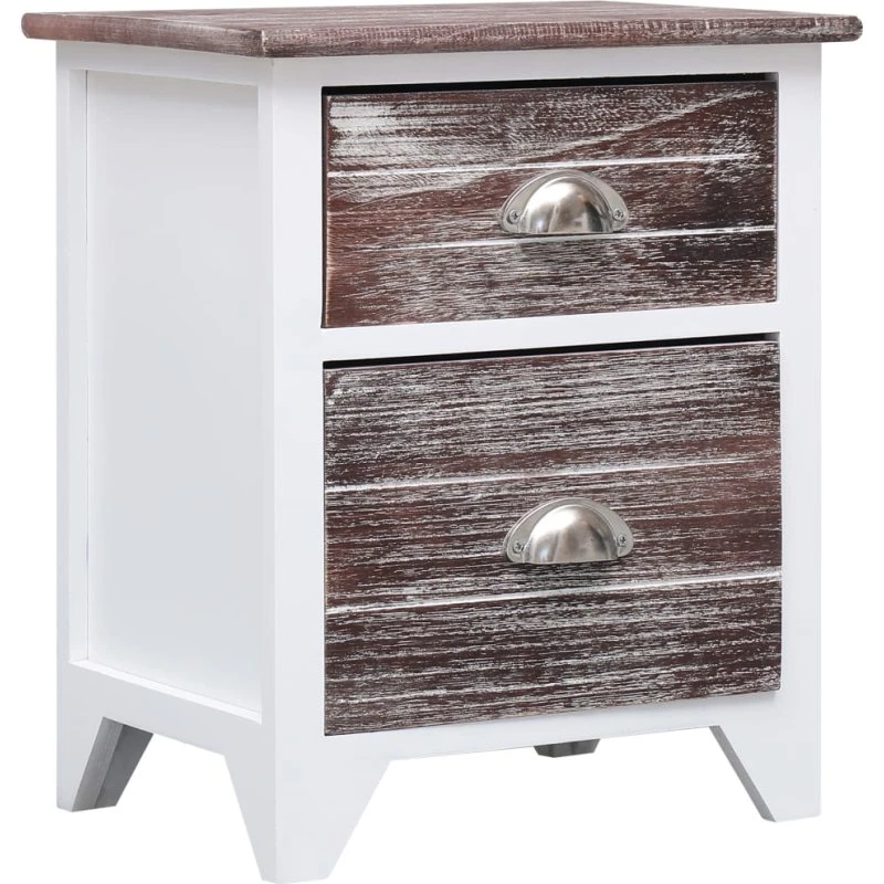 Natbord i kejsertræ 38x28x45 cm - 2 skuffer, brun/hvid