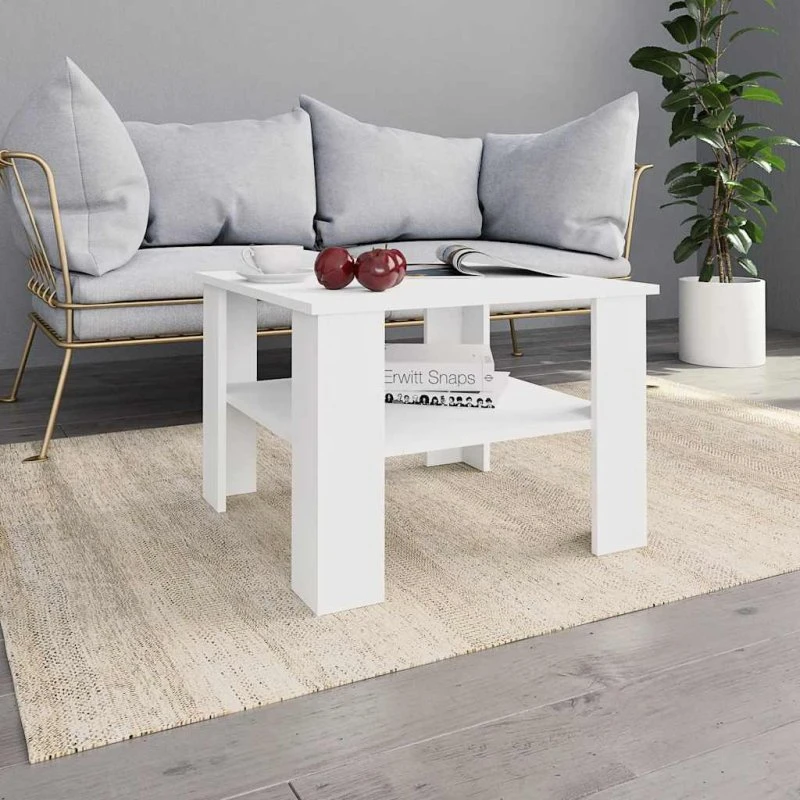 Sofabord 60x60x42 cm hvid – konstrueret træ
